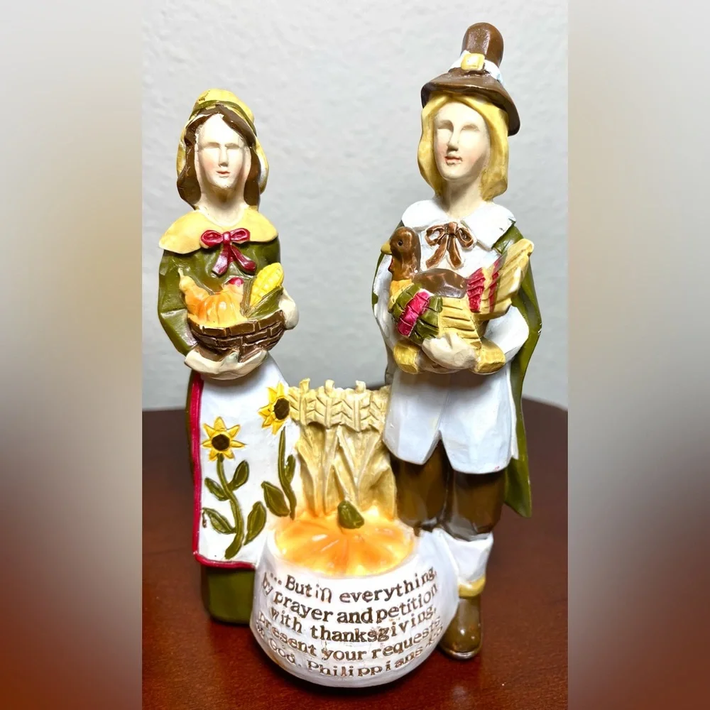 Faith at Home Harvest Pilgrim Couple Resin Decorative Tabletop Figurine